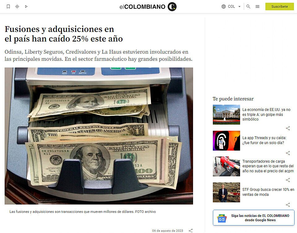 Fusiones y adquisiciones en  el pas han cado 25% este ao